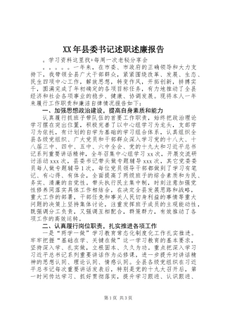 XX年县委书记述职述廉报告