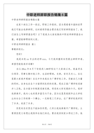 中职老师辞职报告锦集6篇