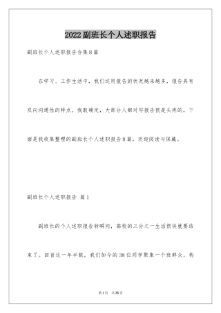 2024副班长个人述职报告