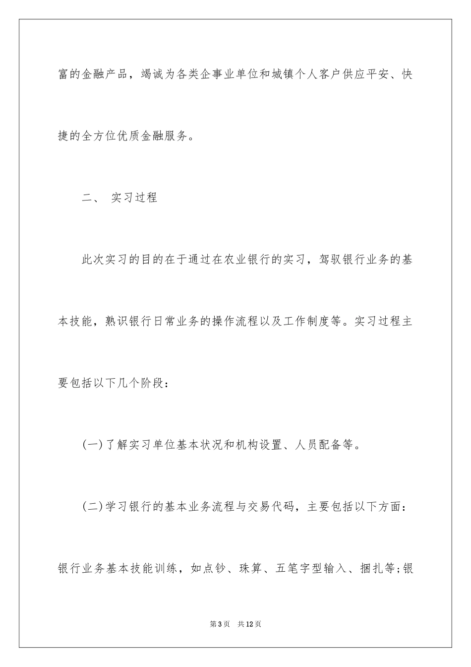 2024大学生农业银行工作实习报告_第3页