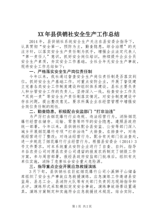 XX年县供销社安全生产工作总结