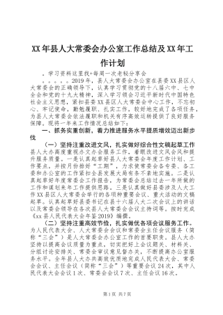 XX年县人大常委会办公室工作总结及XX年工作计划