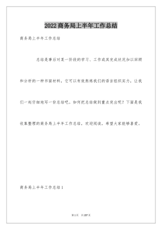 2024商务局上半年工作总结