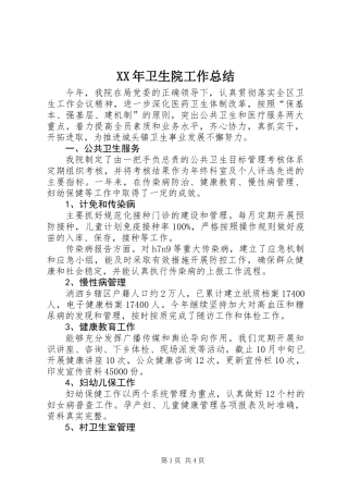 XX年卫生院工作总结