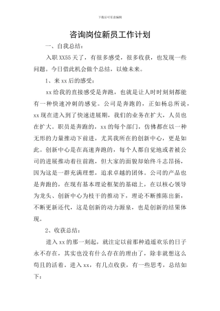 咨询岗位新员工作计划