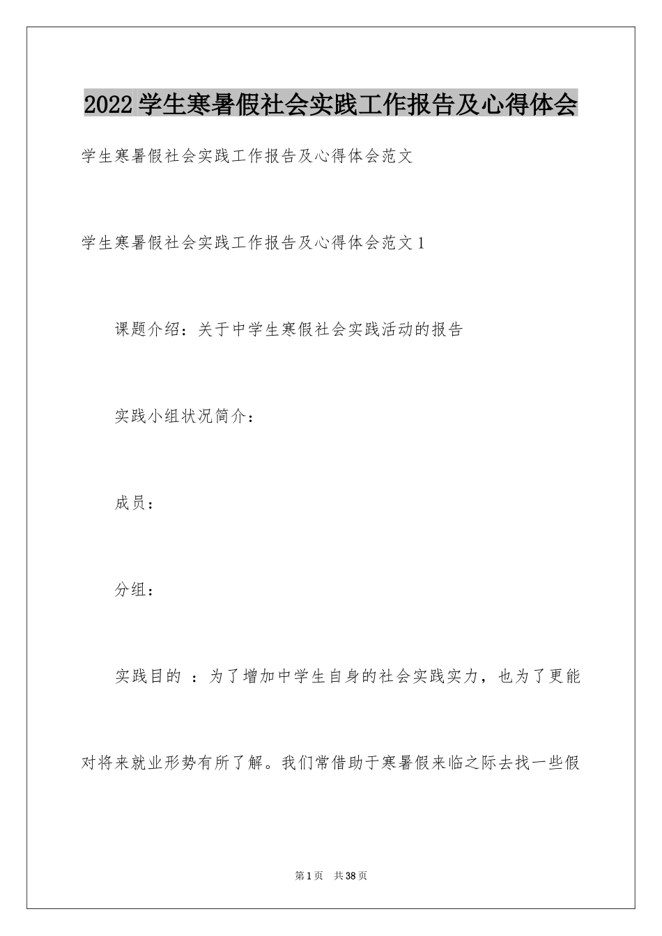 2024学生寒暑假社会实践工作报告及心得体会_第1页