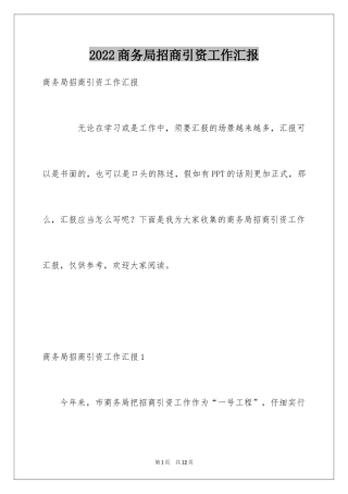 2024商务局招商引资工作汇报