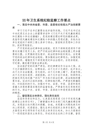 XX年卫生系统纪检监察工作要点