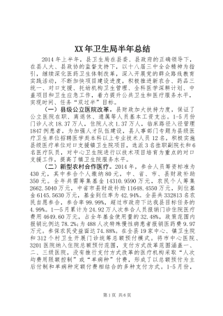 XX年卫生局半年总结