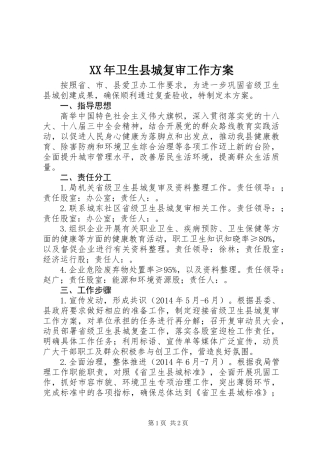 XX年卫生县城复审工作方案