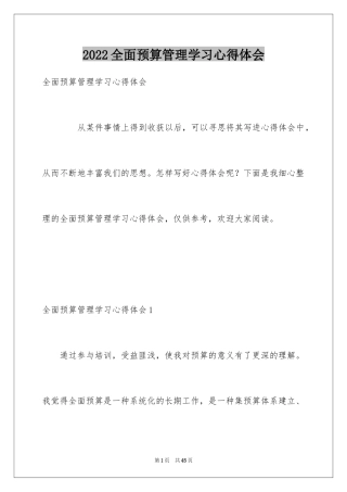 2024全面预算管理学习心得体会