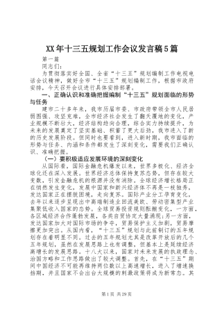 XX年十三五规划工作会议发言稿5篇