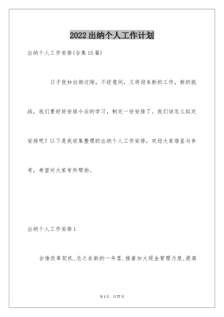 2024出纳个人工作计划_2
