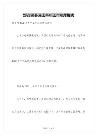 2024商务局上半年工作总结格式