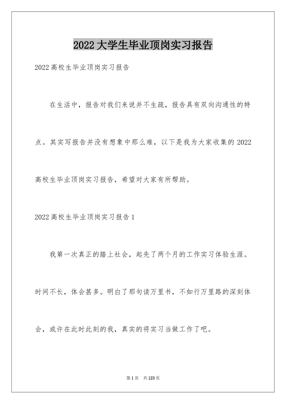 2024大学生毕业顶岗实习报告_1_第1页