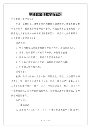 中班教案《数字标记》
