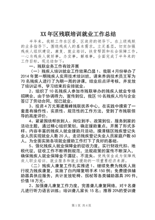 XX年区残联培训就业工作总结