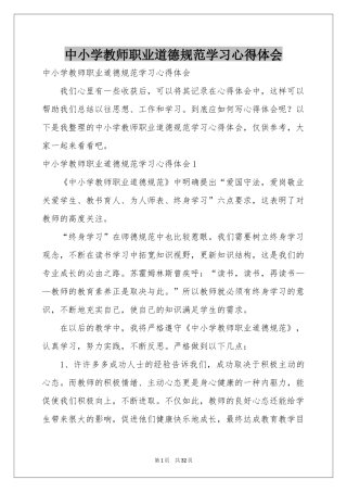 中小学教师职业道德规范学习体会心得