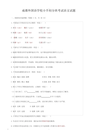 成都外国语学校小升初分班考试语文试题(含答案) 