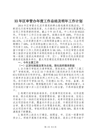 XX年区审管办年度工作总结及明年工作计划