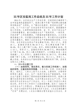 XX年区安监局工作总结及XX年工作计划