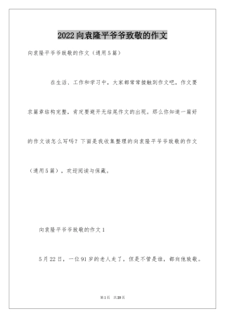 2024向袁隆平爷爷致敬的作文