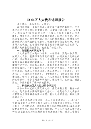 XX年区人大代表述职报告