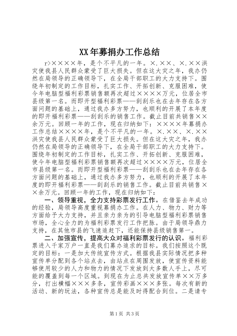 XX年募捐办工作总结_第1页