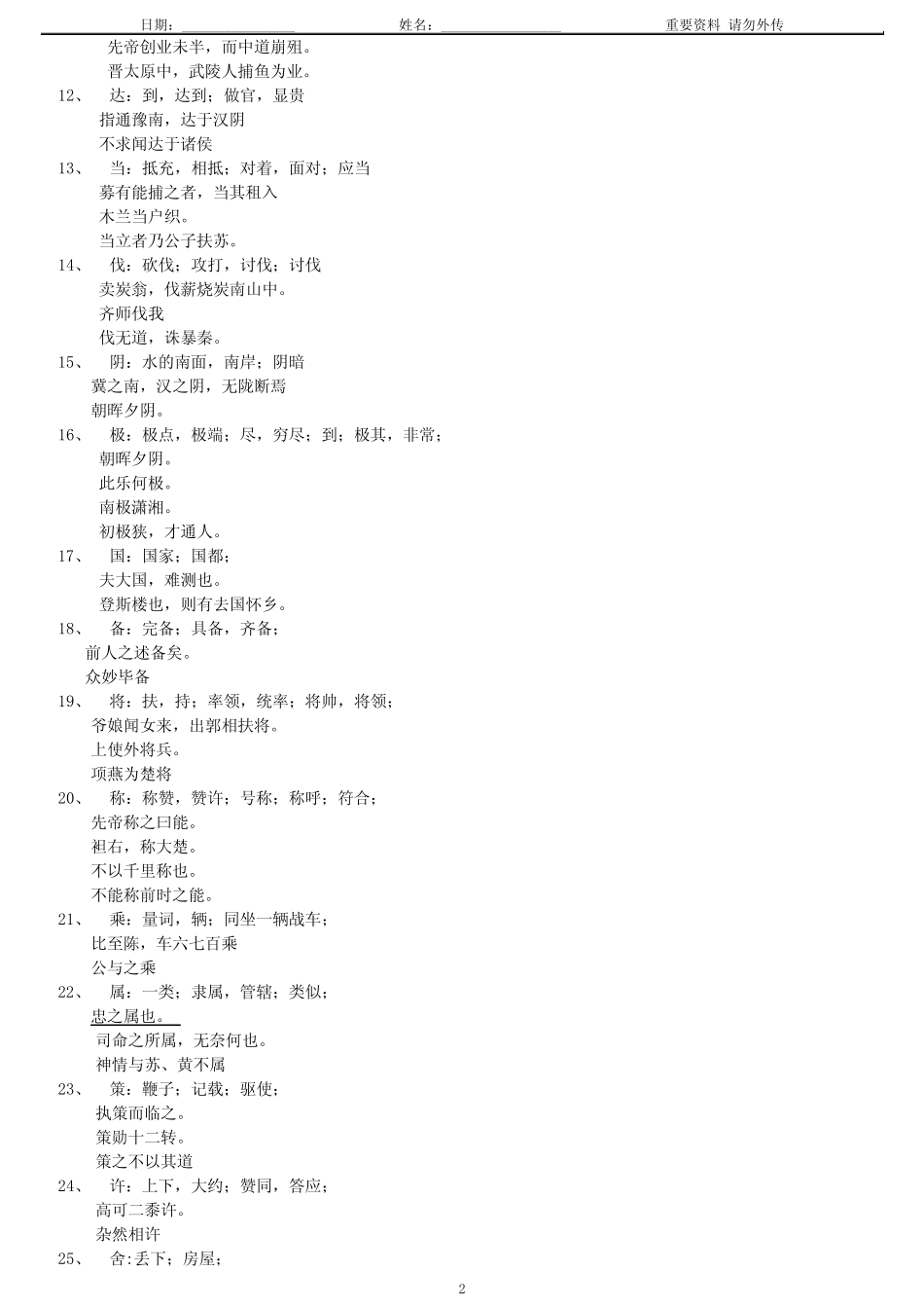 5-小学中高年级语文阅读方法资料之五-常见文言文实词汇总(一)-已经整理_第2页