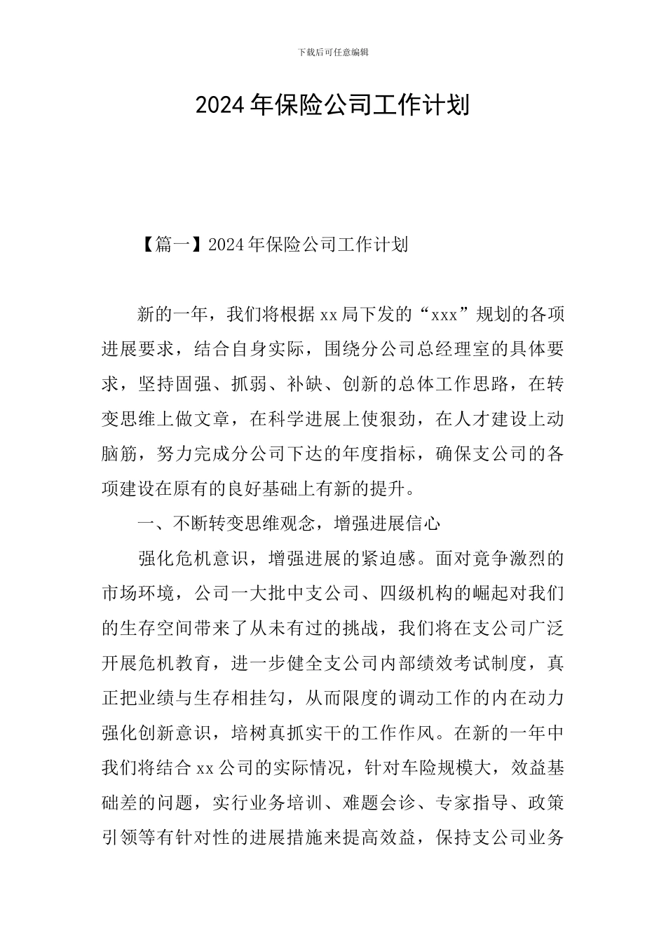 2024年保险公司工作计划_第1页