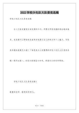 2024学校少先队大队委竞选稿