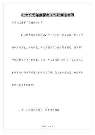 2024公司年度保密工作计划怎么写