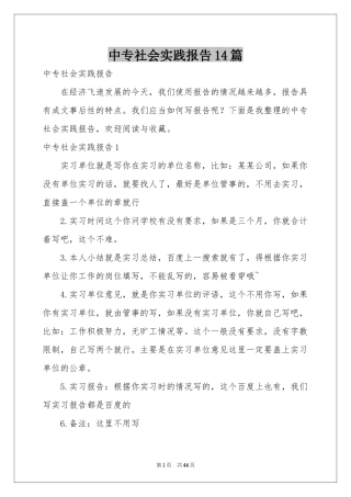 中专社会实践报告14篇