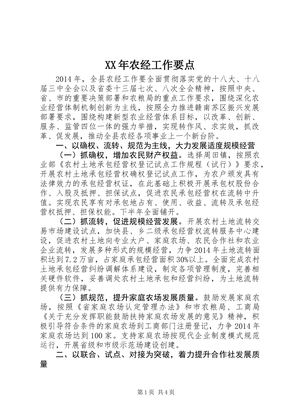 XX年农经工作要点_第1页
