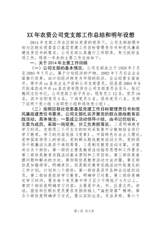 XX年农资公司党支部工作总结和明年设想