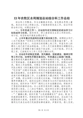 XX年农牧区水利规划总站综合科工作总结