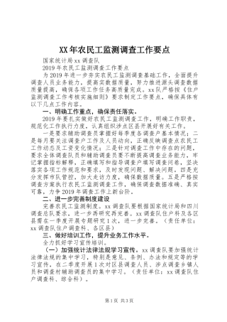 XX年农民工监测调查工作要点