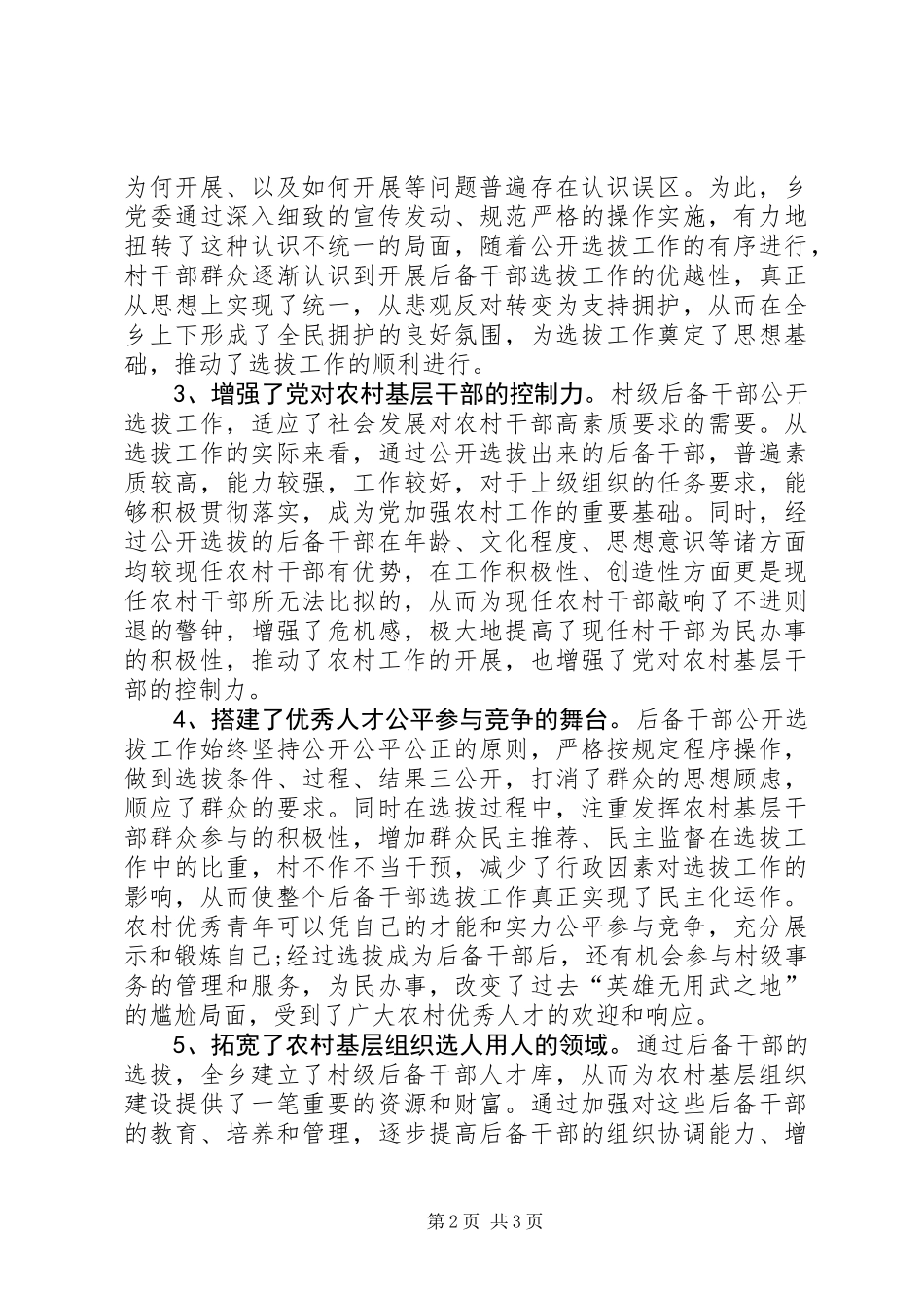 XX年农村级后备干部队伍建设工作总结_第2页
