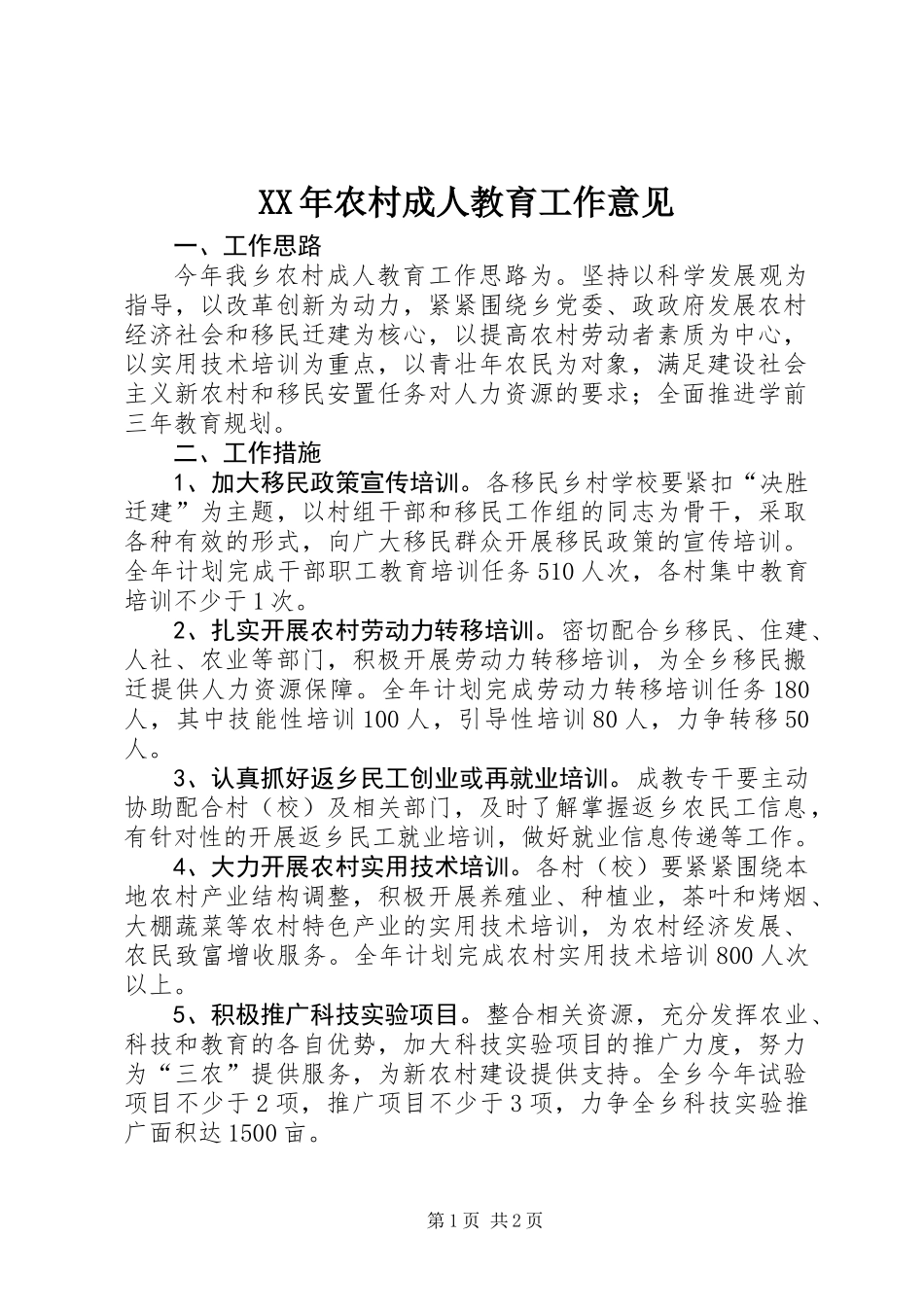 XX年农村成人教育工作意见 (2)_第1页