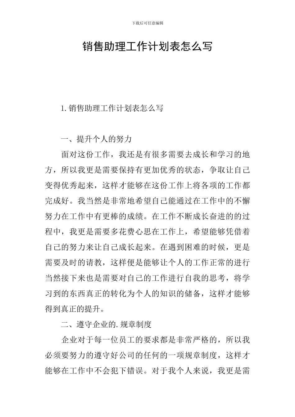 销售助理工作计划表怎么写_第1页