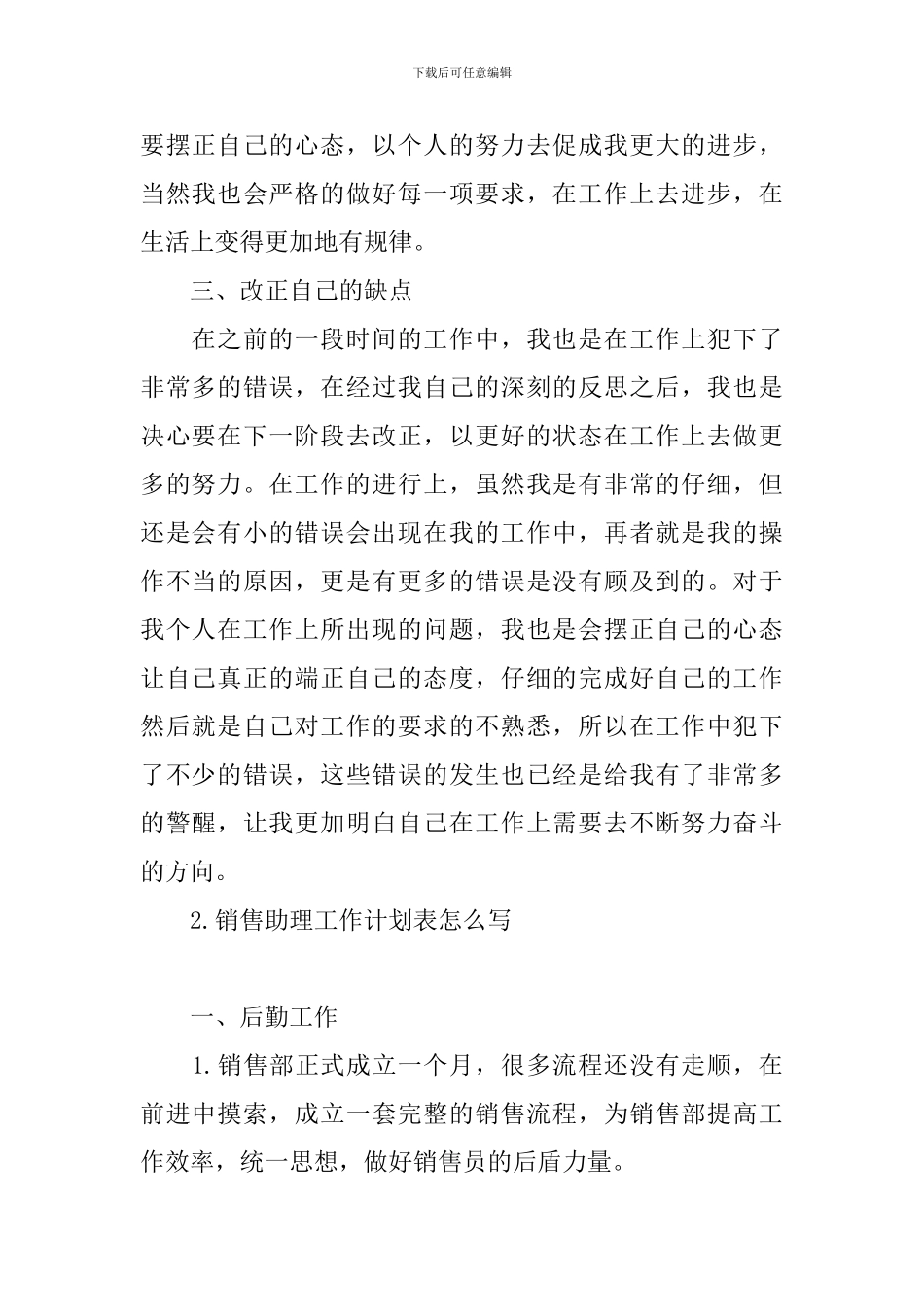 销售助理工作计划表怎么写_第2页