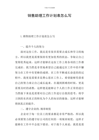 销售助理工作计划表怎么写