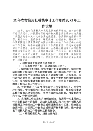 XX年农村信用社稽核审计工作总结及XX年工作设想