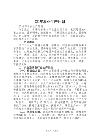 XX年农业生产计划
