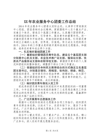 XX年农业服务中心团委工作总结
