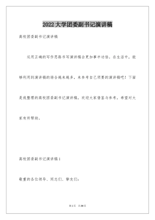 2024大学团委副书记演讲稿