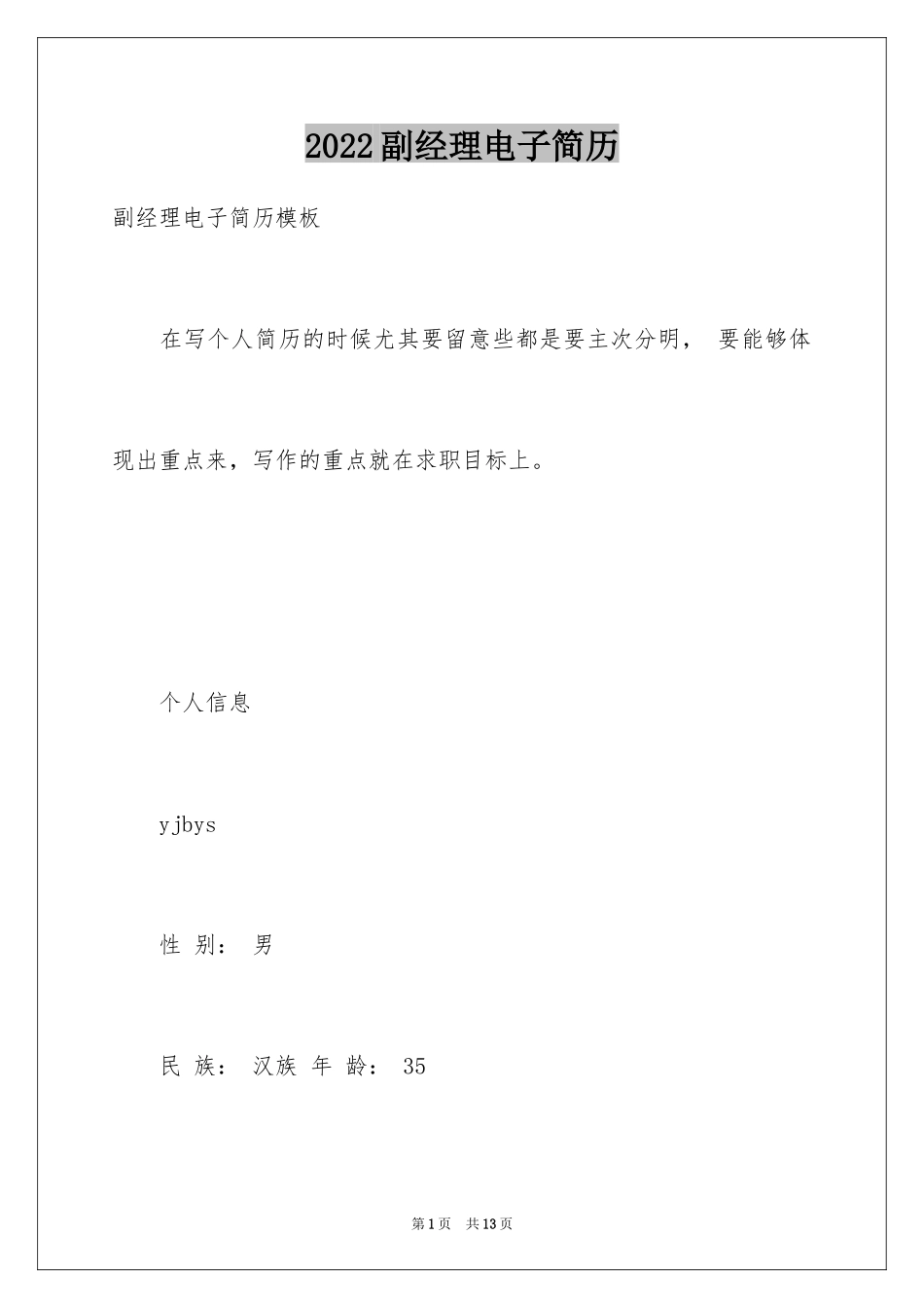 2024副经理电子简历_第1页