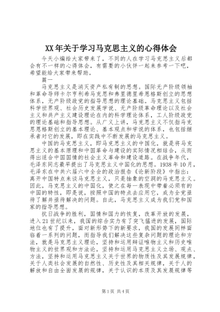XX年关于学习马克思主义的心得体会