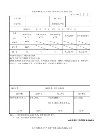 鲁TK—033.1通风空调系统无生产负荷下的联合试运转及调试记录