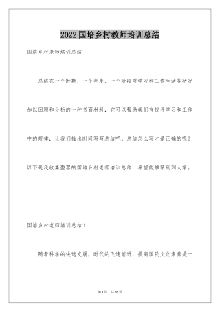 2024国培乡村教师培训总结